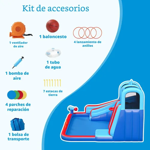 Miniatura 5 de Tobogán acuático inflable para patio trasero de niños con soplador de 450 W, castillo de salto con tobogán de agua, parque acuático para actividades