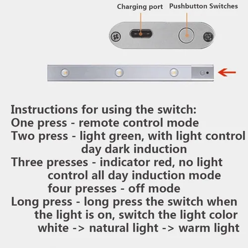 Miniatura 3 de Luz magnética inalámbrica para debajo del gabinete de 15.7 pulgadas, con sensor de movimiento, luz nocturna recargable por USB con control remoto, 1