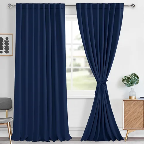 Miniatura 97 de Hiasan Cortinas opacas negras para dormitorio, cortinas opacas cortas de 45 pulgadas de largo, con aislamiento térmico, bolsillo para barra
