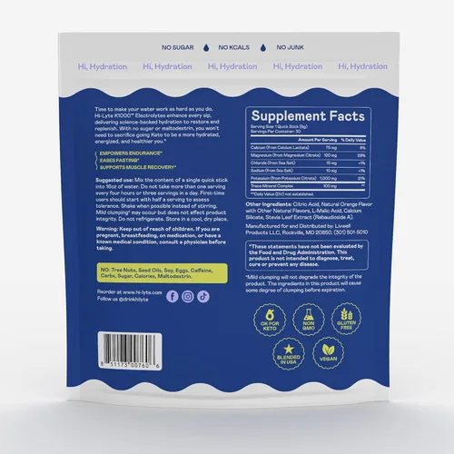 Miniatura 5 de Hi-Lyte K1000 - Paquetes de electrolitos en polvo, naranja, 30 porciones – 1000 mg de potasio + magnesio, sodio, minerales traza – 0 carbohidratos