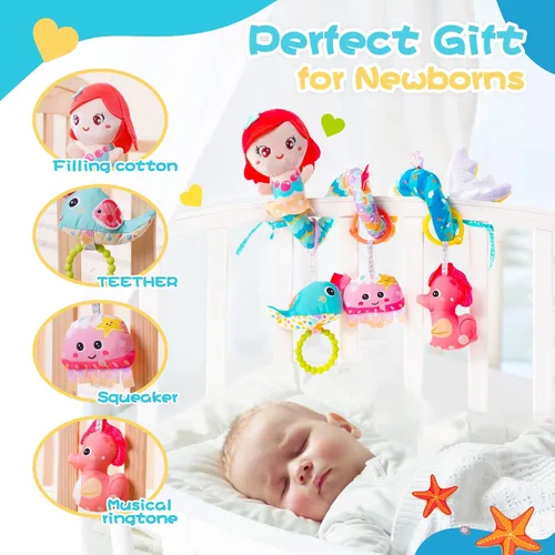 Miniatura 2 de Koty Juguetes para asiento de automóvil colgantes, juguetes de cochecito de sirena azul para bebés de 0 a 6 meses, juguete de asiento de automóvil