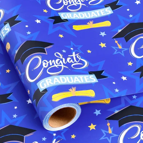 Miniatura 12 de Garbendy Papel de regalo de cumpleaños – Mini rollo – 17 pulgadas x 16.5 pies – Coloridas letras felices en papel azul papel de regalo perfecto
