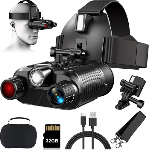 Gafas de visión nocturna montadas en la cabeza, prismáticos de visión nocturna 4K para adultos con pantalla de 2.7 pulgadas, tarjeta TF de 32 GB