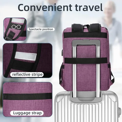 Miniatura 3 de Mochila vintage para laptop con puerto de carga USB para mujeres y hombres, Púrpura, 15,6 pulg.