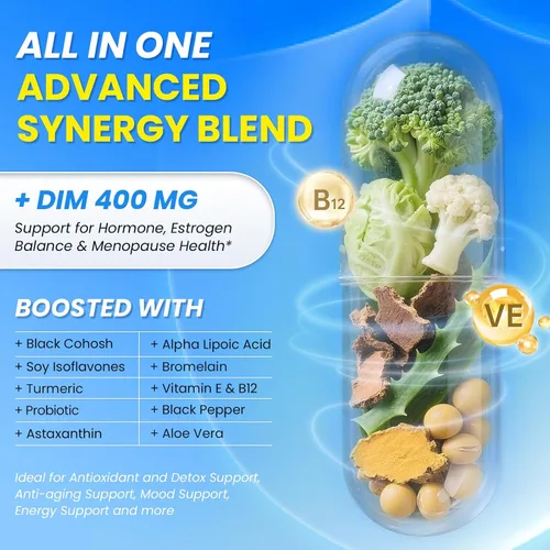 Miniatura 2 de Lukaree DIM Suplemento 400 mg para mujeres – 12 en 1 cápsulas liposomales diminutas – con cohosh negro, isoflavonas de soja y ácido alfa lipoico