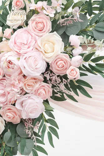 Miniatura 5 de Floroom Kit de Flores de Arco con Cortinas (Paquete de 4) - 2 piezas de Guirnalda Floral Artificial Rosa Rubor con 2 piezas de Tela Drapeada
