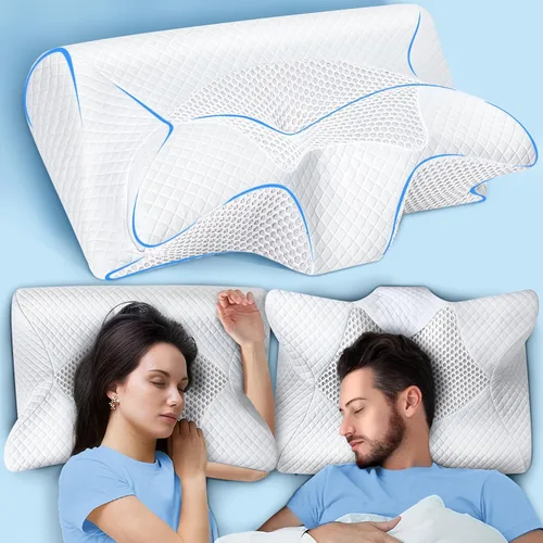 SAHEYER Almohada cervical para el cuello, almohada ergonómica de espuma viscoelástica para aliviar el dolor de cuello y ronquidos, almohada