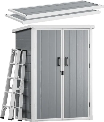 Miniatura 10 de DWVO Cobertizo de almacenamiento para exteriores de 5 x 3 pies con estilo de valla y ventanas laterales, piso y puertas con cerradura, cobertizo
