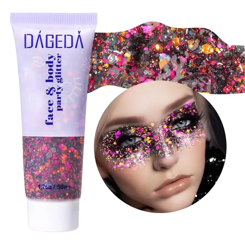 Miniatura 35 de DAGEDA Gel de purpurina corporal, lentejuelas de gel corporal con purpurina para la cara, sombra de ojos líquida, purpurina gruesa para cara, Sirena