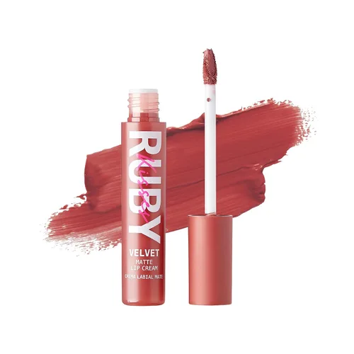 Miniatura 17 de Ruby Kisses Crema labial de terciopelo, lápiz labial con acabado mate, color rico, tinte de labios de larga duración, ligera, nutritiva, PIEL