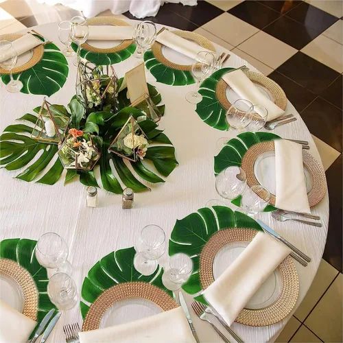 Miniatura 4 de HERCHR 12 hojas artificiales tropicales, hojas de palmera falsas verdes, hojas de Monstera grandes, hojas de plantas artificiales para safari