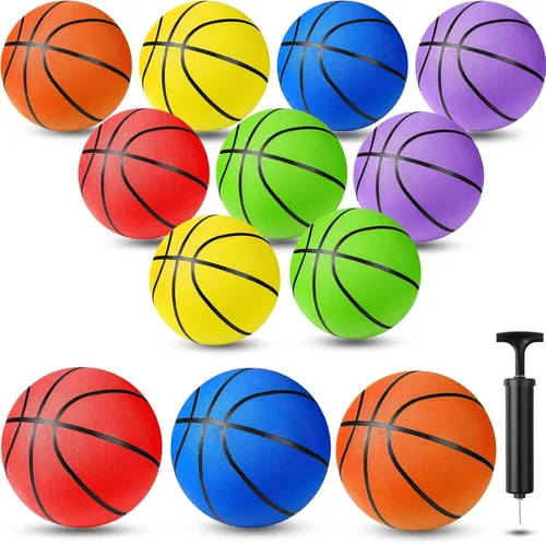 Miniatura 10 de Jerify - Juego de 12 pelotas de baloncesto de goma de tamaño oficial para niños, junior y jóvenes, para interiores y exteriores, con bomba, regalos