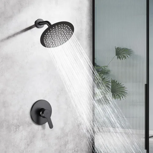Miniatura 2 de Juego de grifo de ducha negro mate, sistema de ducha de lluvia de baño, montado en la pared, cabezal de ducha de 8 pulgadas y juego de manijas, kit