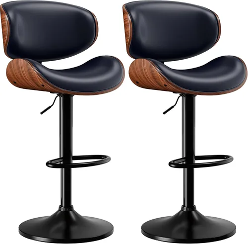 Miniatura 14 de Taburetes de bar, taburetes de bar giratorios ajustables para isla de cocina, sillas de barra de cuero moderno de mediados de siglo de altura