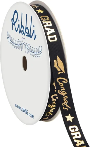 Miniatura 6 de Ribbli Cinta de graduación, cinta de satén negra y dorada de felicitaciones para envolver regalos, decoración de fiesta de graduación, 1/2 pulgada x