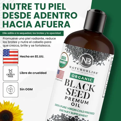 Miniatura 5 de NaturoBliss Aceite orgánico de semillas negras 100 virgen prensado en frío Omega 3 6 9 súper antioxidante para apoyo inmunológico, articulaciones