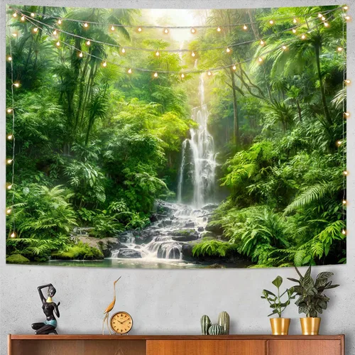 Miniatura 18 de Kanuyee Tapiz de bosque verde, tapiz de paisaje para pared, tapices de naturaleza para techo y pared, colgante para dormitorio, sala de estar