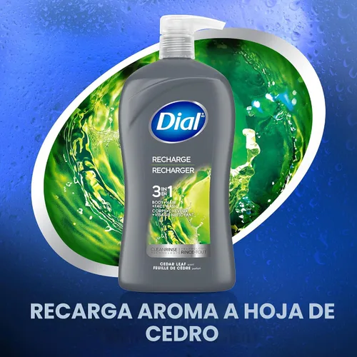Miniatura 3 de Dial Men 3 en 1 Gel para Cuerpo, Cabello y Cara, Recarga, 32 fl oz, Aroma a Hojas de Cedro, Limpia Profunda y Suavemente la Piel con Tecnología