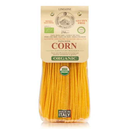 Morelli Pasta Linguine orgánica sin gluten, pasta sin trigo hecha con maíz, fideos de maíz veganos, pasta sin gluten, pasta orgánica importada de