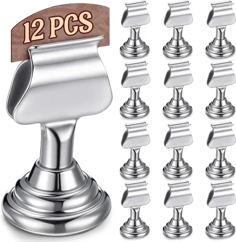 Miniatura 8 de Kathfly 24 soportes para números de mesa de boda de 1.7 pulgadas, de metal, color negro, mini tarjetero, soporte para letreros de mesa con clip