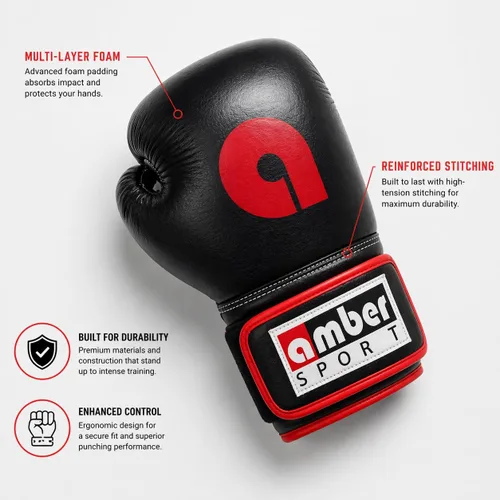Miniatura 2 de Amber Fight Gear Professional Leather Boxing Gloves – Hook & Loop Training Gloves for Muay Thai, Kickboxing & Sparring – Multi-Layered Foam