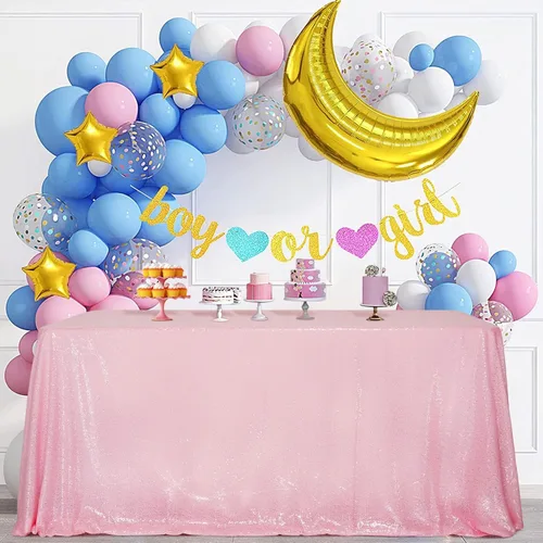 Miniatura 25 de SquarePie Mantel de lentejuelas de 60 x 102 pulgadas, azul bebé brillante, mantel de mesa para bodas y fiestas