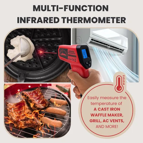 Miniatura 2 de Pistola de termómetro infrarrojo – Pistola infrarroja de temperatura láser para cocinar waffles, pizza, hornear, plancha, HVAC, motor, amplio rango