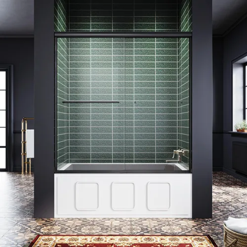 Miniatura 15 de ELEGANT 58.5-60 pulgadas de ancho x 57 3/8 pulgadas de alto, puertas corredizas de vidrio para bañera, puerta de ducha semi-sin marco con vidrio