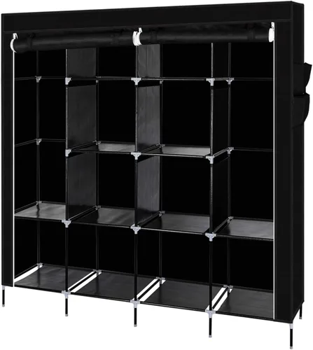 Vasitelan Armario portátil, organizador de armario independiente con tapa, varillas para colgar, estantes, 4 bolsillos laterales, 17 x 66 x 66 Negro