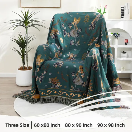 Miniatura 6 de VANJOROY - Manta bohemia de 100% algodón orgánico, transpirable, ultrasuave, decoración rústica, manta decorativa con diseño floral para todas