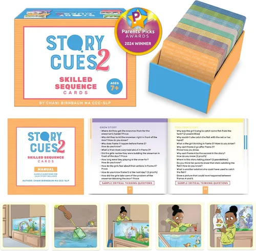 SkillEase Story Cues 2 tarjetas de secuenciación experta, materiales de terapia del habla, juego de habilidades sociales, juegos de estudiantes del