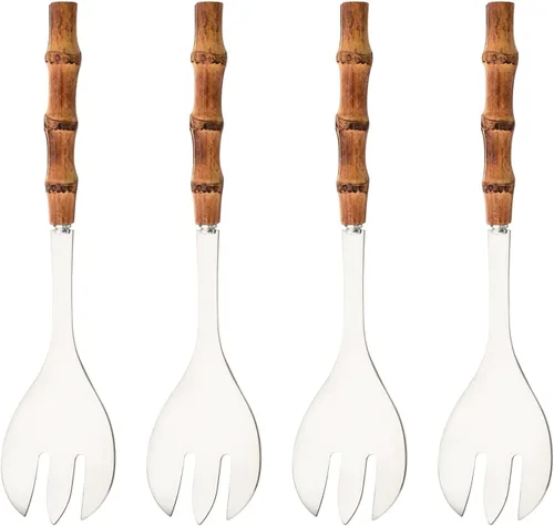 Miniatura 12 de Juego de 6 cucharas y tenedores para servir de 10.0 pulgadas, incluye 3 cucharas grandes y 3 tenedores grandes, utensilios de servir de acero
