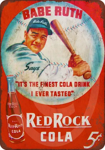 Wisesign Letrero de hojalata, 8 x 12 pulgadas, decoración de pared retro, Babe Ruth, roca roja, Cola, vintage, para hombre, cueva, bar, habitación,