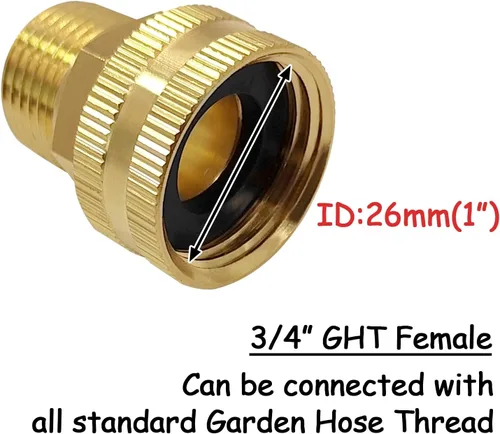 Miniatura 3 de Uenede Conector de manguera de jardín hembra de latón de 1/2 "NPT macho a 3/4" GHT hembra, reductor giratorio roscado reductor adaptador
