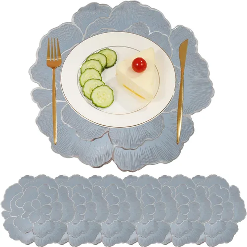 Miniatura 7 de 6 manteles individuales redondos florales de vinilo metálico brillante, resistentes al calor, reutilizables, para decoración de bodas, fiestas