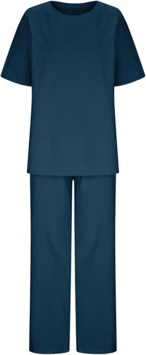 Miniatura 8 de Conjuntos de verano de 2 piezas para mujer, conjuntos elegantes y casuales de color liso, para verano, otoño, cuello redondo, tops y pantalones