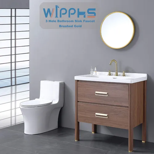 Miniatura 4 de Grifo de Baño para Lavabo de 3 Orificios con Desagüe Emergente y Manguera de Suministro de Grifos cUPC, Grifo de Lavabo de Baño Extendido de Latón
