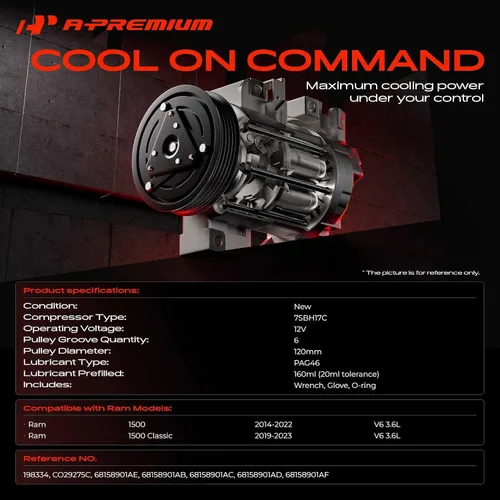 Miniatura 2 de A-Premium Compresor de Aire Acondicionado AC con Embrague Compatible con Ram 1500 3.6L 2014-2018, 1500 Classic 3.6L 2019-2022