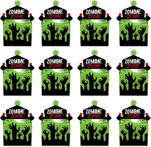 Miniatura 4 de Big Dot of Happiness Zombie Zone - Caja de golosinas para fiestas – Halloween o cumpleaños Zombie Crawl Party Goodie Gable Boxes – Juego de 12