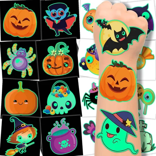 winthrop 240 tatuajes temporales luminosos a granel de Halloween para niños, que brillan en la oscuridad, impermeables, de seguridad, envueltos