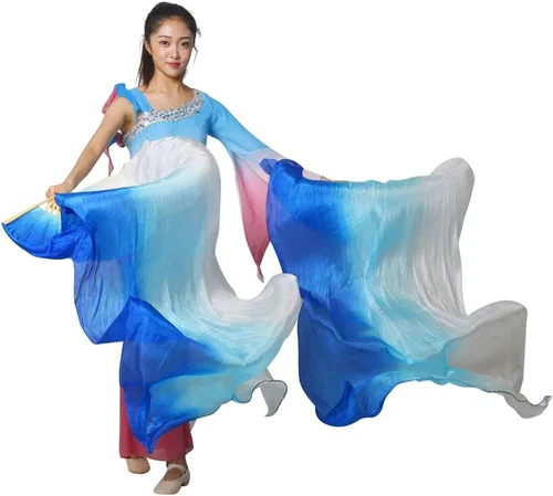 Miniatura 7 de KIKIGOAL 1 par (izquierdo + derecho) velo de danza del vientre de seda real para mujer, longitud 180 cm ancho 90 cm