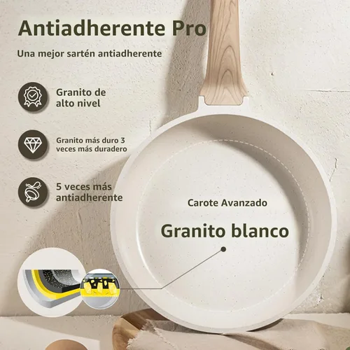Miniatura 4 de CAROTE Juego de ollas y sartenes antiadherentes, juego de utensilios de cocina de inducción de granito blanco, 10 piezas antiadherentes con sartenes