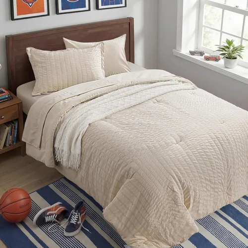 Miniatura 34 de Zzlpp Juego de edredón King de 7 piezas, ropa de cama de seersucker naranja quemado en una bolsa con sábanas, juegos de ropa de cama ligeros con 1