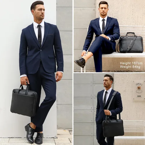 Miniatura 2 de Maletín delgado de cuero para hombres de 14 a 16 pulgadas, bolso cruzado para computadora portátil, bolsa de mensajero de trabajo de negocios