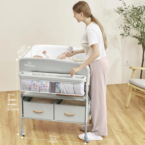 Miniatura 4 de BabyBond Cambiador portátil para bebé con 2 cestas de almacenamiento, cambiador plegable cómoda cambiador de pañales, estación de cambio ajustable