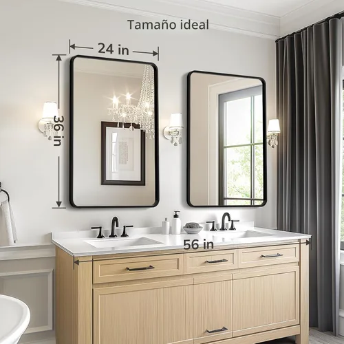 Miniatura 6 de USHOWER - Juego de 2 espejos de baño negros de 24 x 36 pulgadas para sobre lavabo, espejo de pared rectangular con marco de metal, espejo de tocador