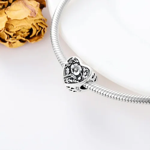 Miniatura 3 de PEIMKO Dije personalizado de plata de ley con diseño de corazón de flor de nacimiento y corazón de flor de nacimiento, pulsera de serpiente, regalo
