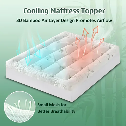 Miniatura 5 de DOWNCOOL 3 Inch Twin Mattress Topper – Cooling Memory Foam Mattress Topper for Back Pain Relief, Breathable Bamboo Viscose Air Layer, 1700 GSM Fill