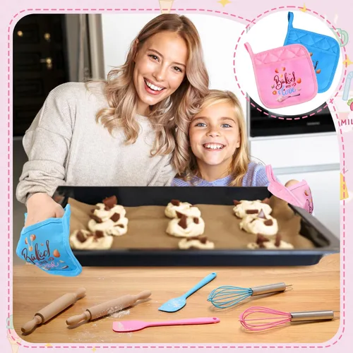 Miniatura 4 de RoundFunny 24 piezas de mini suministros para hornear para niños con utensilios de cocina, soportes para ollas, espátula, rodillo, batidor
