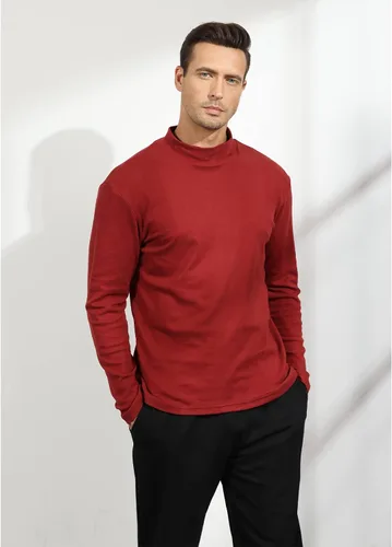Miniatura 6 de Rela Bota Suéter de manga larga con cuello alto para hombre, diseño básico, elástico, ajustado